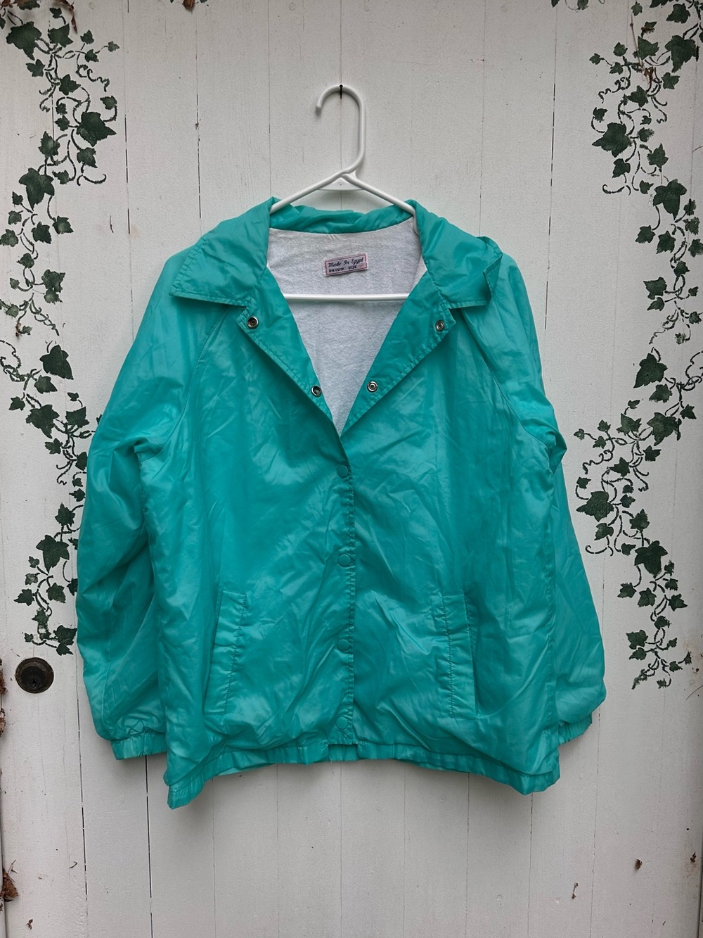 90s Vintage Cotton Lined Bright Teal Made in Egypt Button-Front Windbreaker Sz M